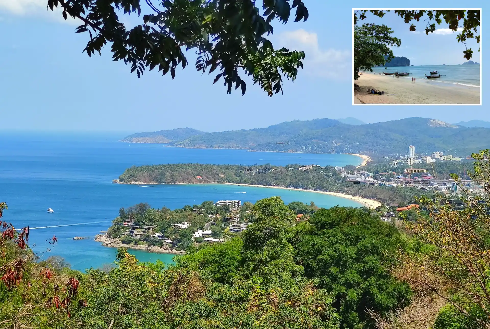 Panorama wybrzeża Tajlandii z tropikalnymi plażami, zielonymi wzgórzami i widokiem na Morze Andamańskie